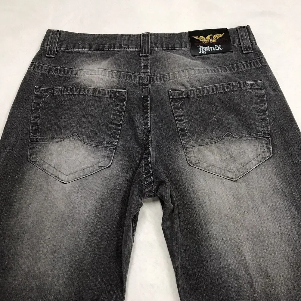 Vintage AVIREX Eagle Baggy Wide Leg Jeans Men 38x34 Gray Faded Y2K Hip Hop Skate